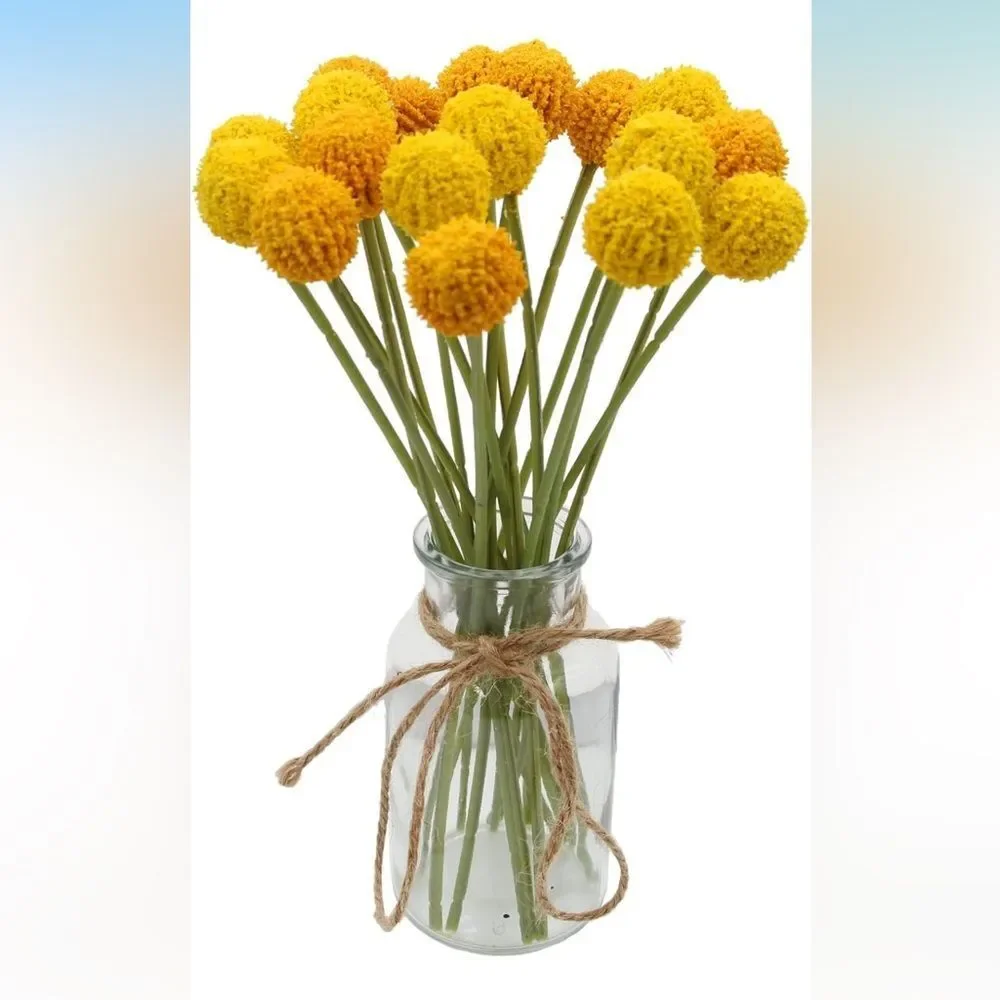 18 Pcs Artificial Billy Ball Flowers Yellow & Orange